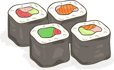 Fototapeta Sushi Maki Rolls Set Hand Drawn Illustration obraz