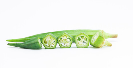 fresh okra or lady finger or Bhindi isolate on white background, orka slices © Shahadat222