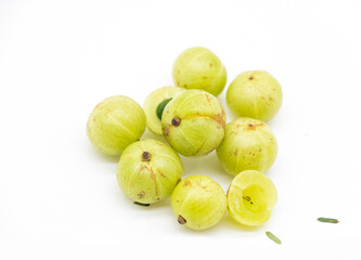 group of gooseberry fruits or Amalaki slice isolated on white background, front view