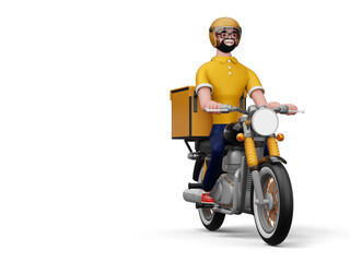Delivery man riding a motorcycle with delivery box, 3d rendering