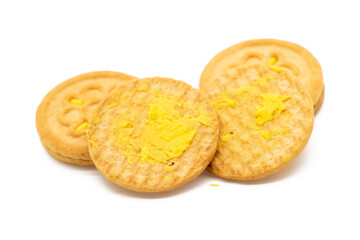 round biscuit isolated on white background, top view