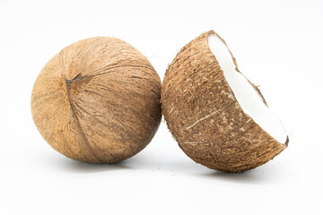 half and Whole Coconut isolated on white background
