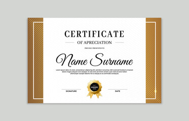 White and gold certificate border template. For appreciation, business and education needs