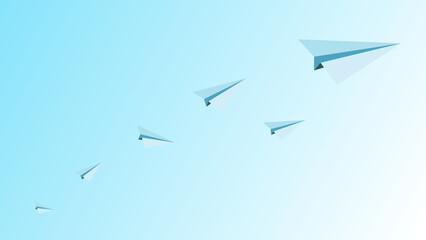 Multiple paper airplanes in the daylight sky illustration