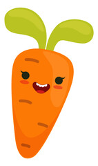 Funny carrot character. Cartoon vegetable with smiling face