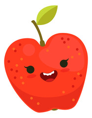 Red apple with happy face. Cute cartoon character