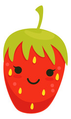 Cartoon strawberry. Red ripe berry with smiling face