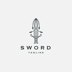 Sword nature leaf line logo icon design template