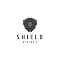 Obraz premium Shield guitar acoustic of music logo icon design template