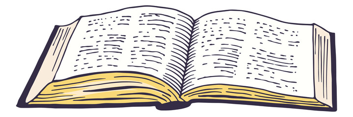 Obraz premium Open book sketch. Old pages of knowledge and wisdom