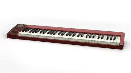 Midi-keyboard, rot, Ansicht von vorn, auf weissem Hintergrund