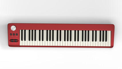 Midi-keyboard, rot, von oben, auf weissem Hintergrund