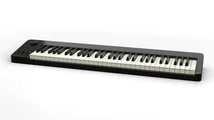Midi-keyboard, schwarz, Ansicht von vorn, auf weissem Hintergrund