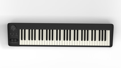 Midi-keyboard, schwarz, von oben, auf weissem Hintergrund