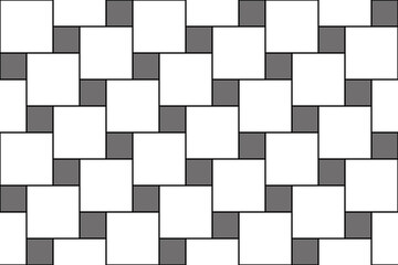 Gray and white seamless pattern of pavement with square blocks. Vector pathway texture top view. Outdoor concrete slab sidewalk. Cobblestone footpath or patio. Figured geometric surface