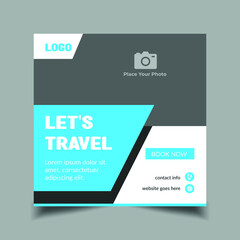 Holiday travel social media post, design for ads, web banner template