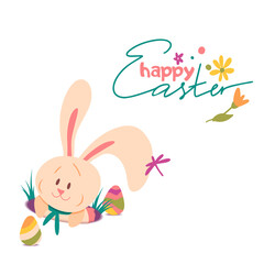 Obraz na płótnie Canvas Easter rabbit design concept. Happy Easter greeting card with bunny and eggs. Vector Illustration banner. 