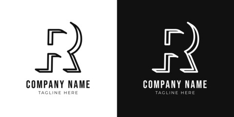 Initial letter r monogram logo design template. Creative outline r typography and black colors.
