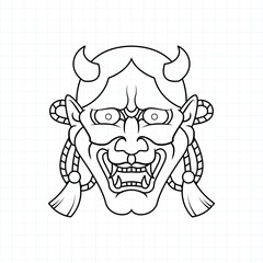 Hand drawn Japanese Oni demon mask coloring page, Vector illustration eps.10