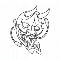 Hand drawn Japanese Oni demon mask coloring page, Vector illustration eps.10
