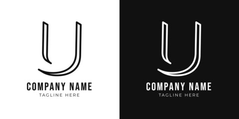 Initial letter u monogram logo design template. Creative outline u typography and black colors.