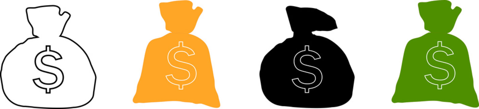 Illustration Of Four Different Money Bags With Some Dollar Signs On A White Background.