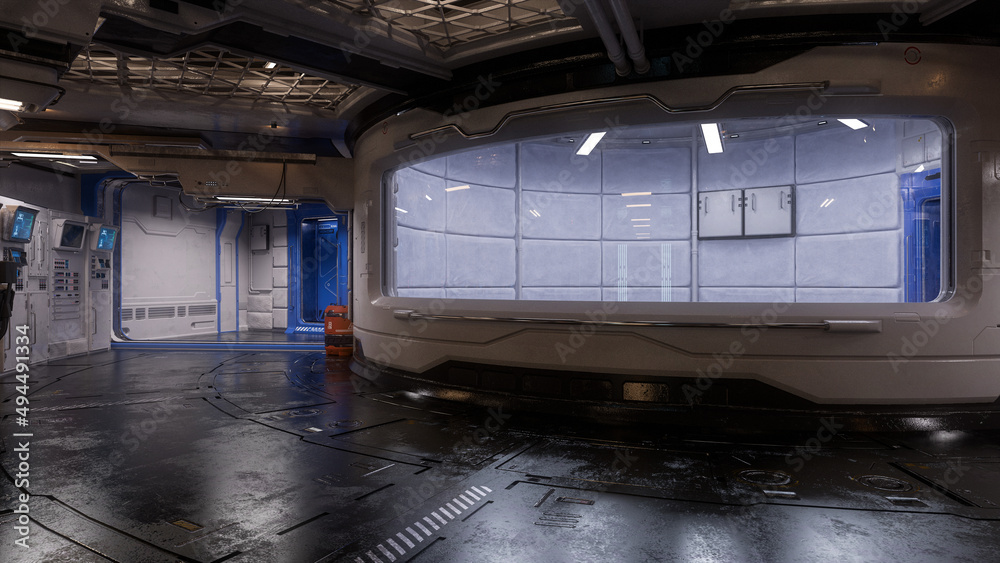 Aufkleber 3d rendering of a futuristic sci-fi interior environment with containment cell.