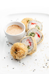 delicious rolls close-up on a white background