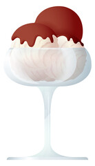 Sundae glass icon. Frozen sweet balls. Cold dessert