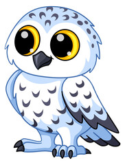 Snowy owl baby. Cartoon arctic white bird