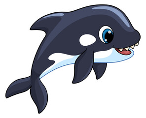 Cartoon orca. Cute arctic sea animal. Funny character