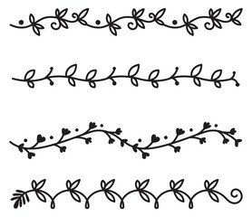 Doodle branches set. Decorative botanical border collection