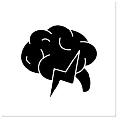 Brain glyph icon. Pain in brain. Cancer. Impair memory and thought processes. Medical treatment. Human internal organs concept.Filled flat sign. Isolated silhouette vector illustration