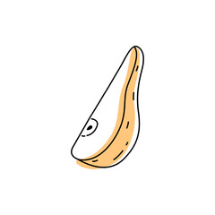 Doodle outline slice pear with spot. Vector illustration for packing