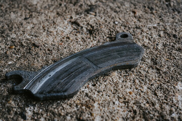 Motorcycle disc brake pads that are out of use.