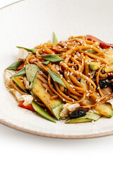 delicious pasta on white background