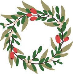 Christmas Wreath Colored Illustration © Good Studio