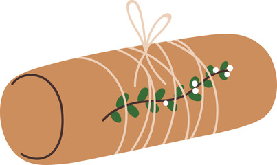 Christmas Gift in Craft Wrapping Colored Illustration