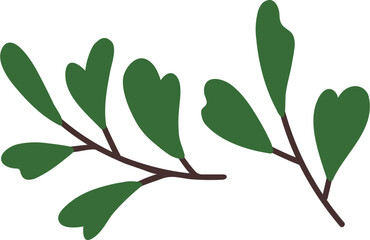 Twigs with Green Leaves Colored Illustration