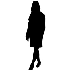 Black silhouette of woman with long hair with phone in her hand