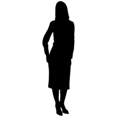 Black silhouette of slender woman in long skirt