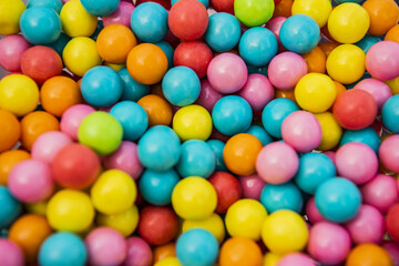 Closeup of colorful gumball candies background