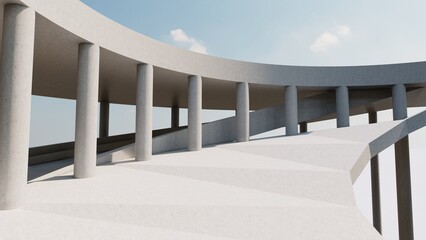 Architecture background concrete curved floor 3d render