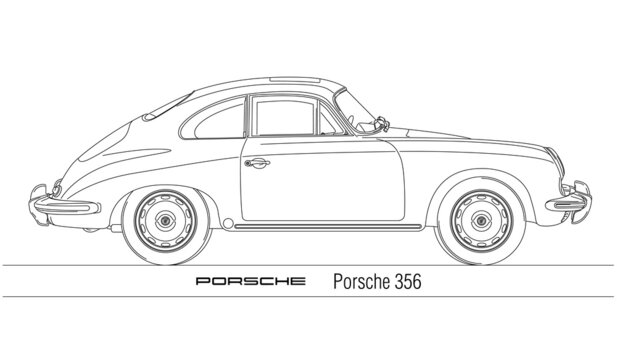 Porsche 356 vintage car outlined silhouette, illustration