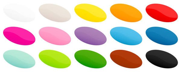 Set Fünfzehn Diagonale Preisaufkleber Oval Bunt