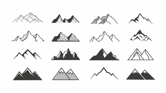 Mountain icon logo vector illustration for adventure outdoor sport graphic design.  Black stone and landscape drawing vintage for climbing or hiking sport concept.