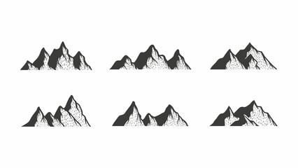 Mountain icon logo vector illustration for adventure outdoor sport graphic design. Set of silhouette top landscape with line art hand drawn style