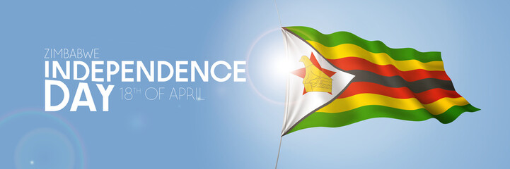 Zimbabwe happy independence day greeting card, banner with template text vector illustration