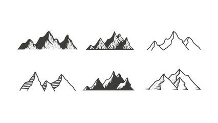 Mountain icon logo vector illustration for adventure outdoor sport graphic design.  Black stone and landscape drawing vintage for climbing or hiking sport concept.