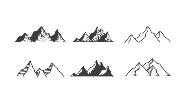Mountain icon logo vector illustration for adventure outdoor sport graphic design.  Black stone and landscape drawing vintage for climbing or hiking sport concept.